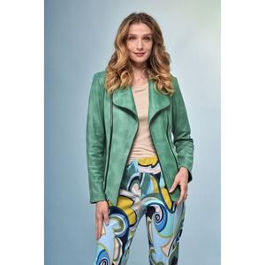 Insight New York Women's Vegan Blazer Jacket Size 6 Jade Green Zipper Details